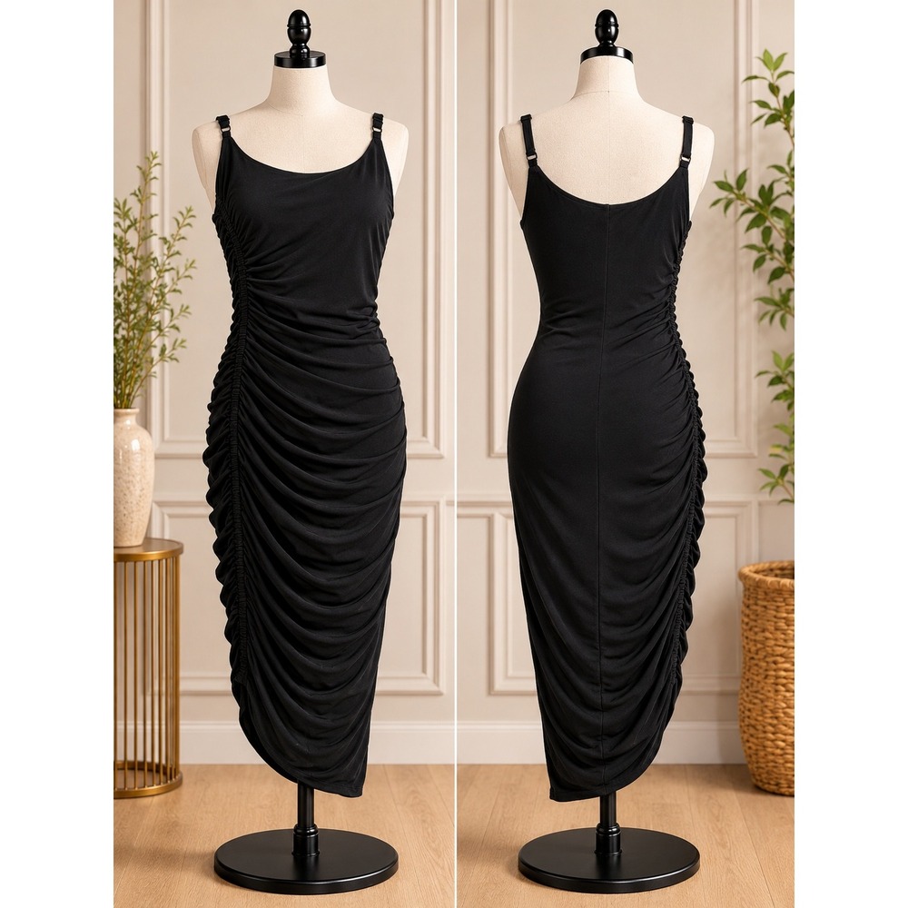 Torrid Black Ruched Bodycon Midi Dress 1X NWT Little Black Dress